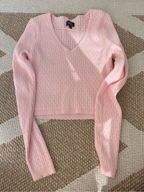 PacSun Pale Pink Ribbed Eyelet Knit Top